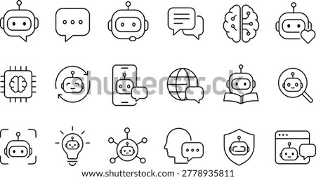 AI chatbot assistant outline icon set