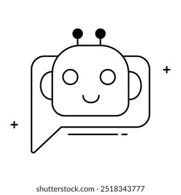 AI Chatbot y Vector de mensajería automatizada Diseño de iconos, bot de chat, asistente virtual, tecnología de chatbot, comunicación AI