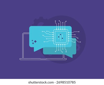 AI chatbot automation - customer support with neural network integration ai-agents. Real-time responses, analytics for enhanced engagement and conversion rates. Vector illustration