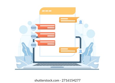 AI chatbot conversation with customer concept. Vector illustration for online support, artificial intelligence, and automated messaging services.