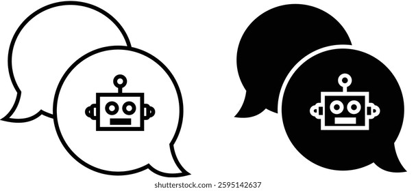 AI Chatbot Conversation Icon – Speech Bubbles with Robot Head for Virtual Assistance, Digital Communication, and Chatbot Services with Transparent Background - Powered by Shutterstock - Get 15% off with code: PIKWIZARD15