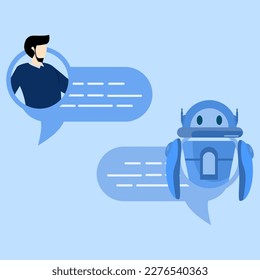 Ai chatbot and customer service concept. man talking to chatbot on big smartphone screen. Chat bot virtual assistant via messaging. customer support. Vector isolated illustration