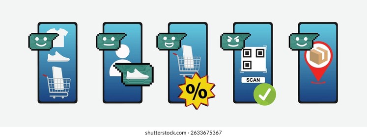 AI Chatbot para e-commerce Ícone - Virtual Shopping Assistant Vetor Set