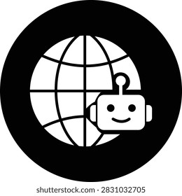 AI Chatbot Global Network Icon Black Solid and Outline Vector Symbols for Artificial Intelligence Worldwide Communication Internet Assistant Technology Isolated on Transparent Background