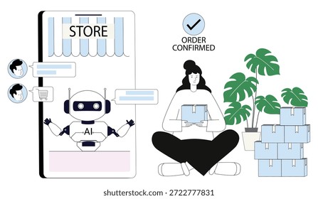 AI Chatbot maneja las consultas del Cliente mientras el Propietaria de la tienda prepara los pedidos, los pedidos confirmados y listos para la entrega