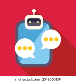Ai chatbot está teniendo una conversación en un teléfono móvil, en diseño plano