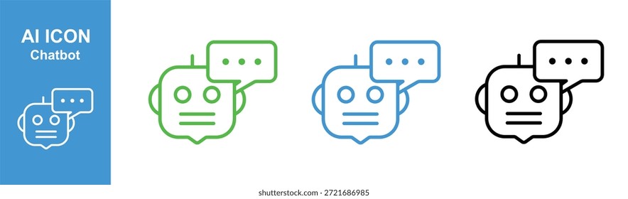 Conjunto de iconos de cabeza de chatbot AI con contorno de burbuja de discurso para interfaz de Asistencia digital