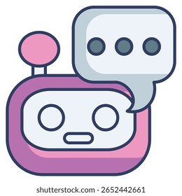 AI chatbot icon represented by robot head, bubble chat Lineal Color style.