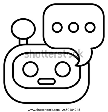 AI chatbot icon represented by robot head, bubble chat Line style.