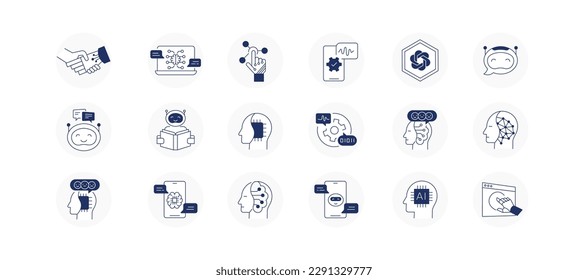 AI and Chatbot Icon Set for Digital Transformation. Streamline Your Digital Presence with AI and Chatbot Icons. Vector Editable Stroke.