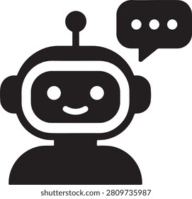 AI chatbot icon with virtual assistant and conversational robot character