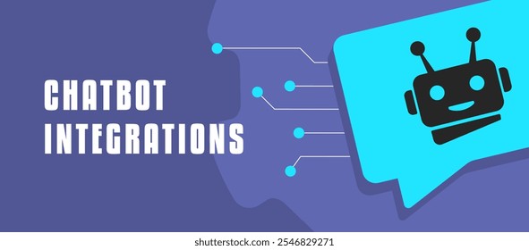 AI chatbot integration banner for customer service automation, improving response times, handling queries and enhancing communication. Perfect for illustrating modern support solutions