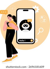 AI Chatbot Interacción con la interfaz de chat móvil ilustración