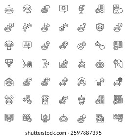 AI Chatbot line icons set. linear style symbols collection outline signs pack. Virtual Assistant vector graphics. Set includes icons as Chatbot robot, Voice Assistant, Artificial Intelligence, FAQ Bot