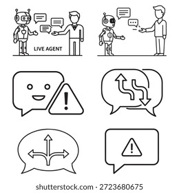 AI Chatbot Live Agent Support Line Icons - Customer Service Communication Vector Set	