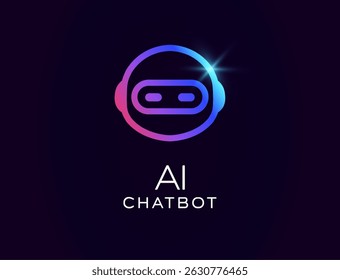 AI chatbot logo with futuristic robot face in circular shape, cosmic helmet, glowing gradient design. Best for virtual assistants, tech branding, smart communication. Vector illustration.