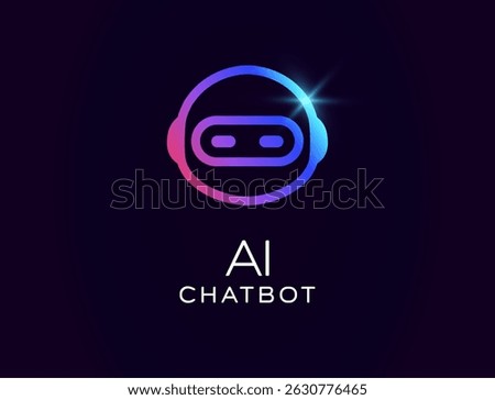 AI chatbot logo with futuristic robot face in circular shape, cosmic helmet, glowing gradient design. Best for virtual assistants, tech branding, smart communication. Vector illustration.