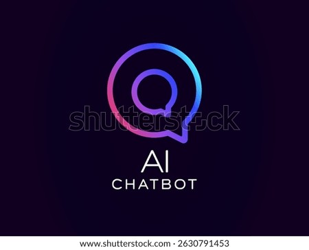 AI chatbot logo with layered chat bubbles and gradient glow, symbolizing smart conversation. Ideal for messaging apps, customer support tools, virtual assistants. Vector illustration.