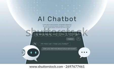 AI Chatbot on Mobile Screen. Robot with speech bubble. Chat interface concept. Personal assistant concept. Machine learning, Virtual Assistant Conversation App Interface Vector