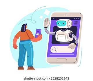 AI chatbot with search bar. Customer inquiries and assistance. Online help or support. Digital technologies
