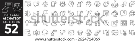 AI Chatbot Thin Line Icon Set – Virtual Assistant, Automation, Technology