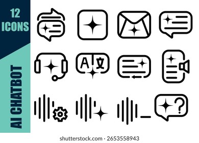 AI Chatbot e Virtual Assistant Icon Set - Voz, Texto, NLP e Símbolos de Suporte ao Cliente