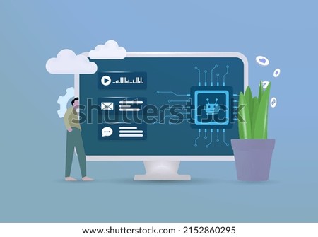 AI Chatbots for website vector 3d concept. Digital messaging channels for customer support and service, live chat with artificial intelligence bots.