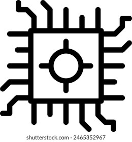 AI chip artificial intelligence icon with black outline style. technology, ai, computer, chip, digital, artificial, microchip. Vector Illustration