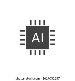 AI chip. Artificial Intelligence logo. Processor or microprocessor. Flat minimalist design. white background Gray black vector. product brand service label banner board display. App icon.
