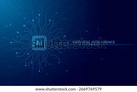 AI chip background with circuit on technology dark blue background. Circuit board, AI semiconductor and computer processor. Artificial intelligence learning and generate. Abstract vector illustration
