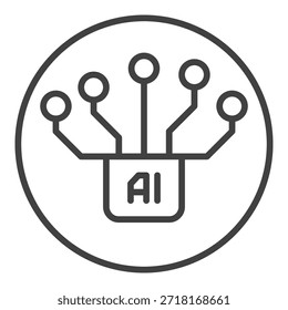 Concepto de Vector de Tablero de circuito de chip AI Icono o símbolo redondo de inteligencia artificial en estilo de contorno