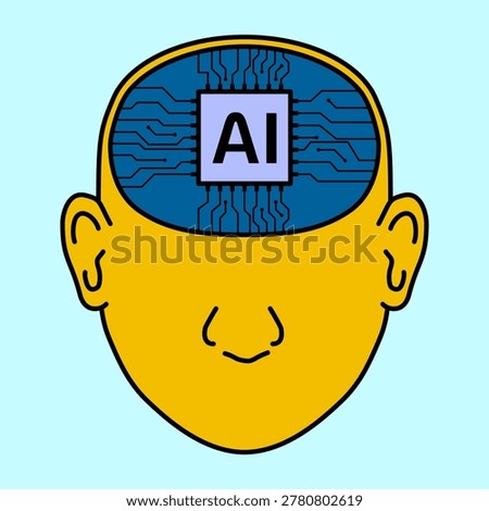 AI chip and circuit pattern inside human head, Replacement a brain with AI chip, concept for technology and engineering in the future. vector illustration unreal background. abstract background.