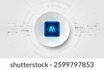 AI chip in circular shape on white background Vector illustration. Artificial intelligence Digital technology concept design in a futuristic style. Microprocessor logo with circuit board.