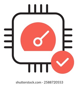 AI Chip and Data Processing Icon. Machine Learning Optimization, Smart Computing, and Performance Analytics.