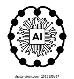 AI Chip and Digital Brain Icons – Innovation and Technology Concept, Futuristic AI Brain  Processor Icons – Tech-Inspired Vector, Artificial Intelligence Circuit Icon, Machine Learning