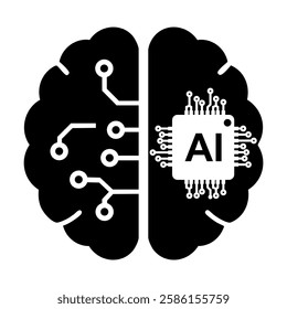 AI Chip and Digital Brain Icons – Innovation and Technology Concept, Futuristic AI Brain  Processor Icons – Tech-Inspired Vector, Artificial Intelligence Circuit Icon, Machine Learning