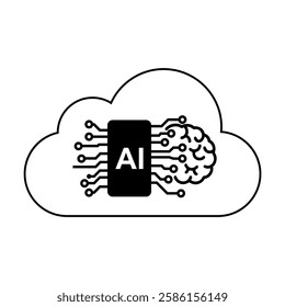 AI Chip and Digital Brain Icons – Innovation and Technology Concept, Futuristic AI Brain Processor Icons – Tech-Inspired Vector, Artificial Intelligence Circuit Icon, Machine Learning