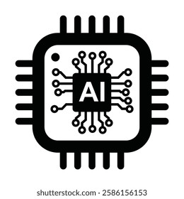 AI Chip and Digital Brain Icons – Innovation and Technology Concept, Futuristic AI Brain Processor Icons – Tech-Inspired Vector, Artificial Intelligence Circuit Icon, Machine Learning