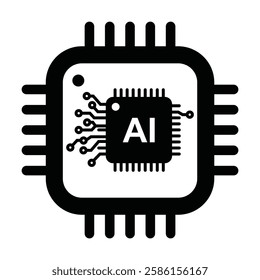 AI Chip and Digital Brain Icons – Innovation and Technology Concept, Futuristic AI Brain Processor Icons – Tech-Inspired Vector, Artificial Intelligence Circuit Icon, Machine Learning