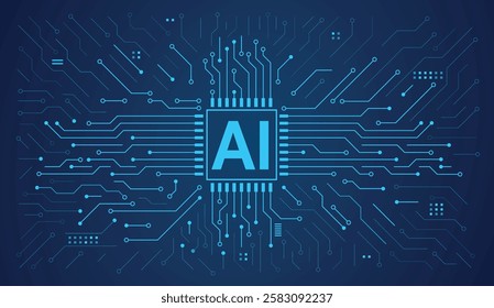 AI chip elements technology background. Circuit board, AI semiconductor and computer processor. Abstract polygonal microchip. Low poly vector illustration.