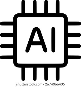 AI Chip-Flachsymbol mit schwarz-weißer Farbe