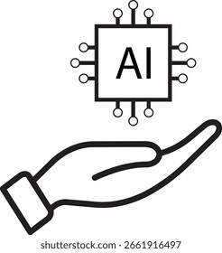 KI-Chip in der Hand Symbol für Unterstützung künstlicher Intelligenz oder digitale Innovation auf transparentem Hintergrund