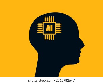 AI Chip Icon Artificial Intelligence in Human Head. Creative Digital Skills. vector