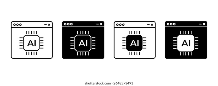 AI chip icon. Artificial intelligence processor symbol. Browser window with chip sign