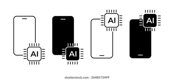 Ícone do chip AI. Símbolo do processador de inteligência artificial. Smartphone com sinal de chip