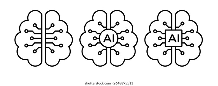 AI chip icon. Artificial intelligence processor symbol. Brain with chip sign