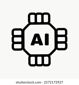 AI chip icon with bold lines. AI technology symbol, representing AI advancements. Chip design for tech visuals, AI innovation focus. Simple icon vector element. Technology concept.