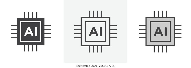 AI chip icon collection in black and colored style.