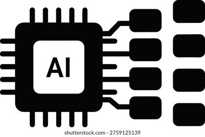 Ai chip icon with data pins and output vector