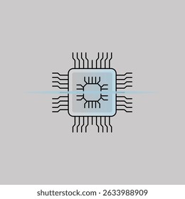 AI Chip Icon with Hexagonal Core and Radiating Neural Network in Thin Cool Grey Line Art
